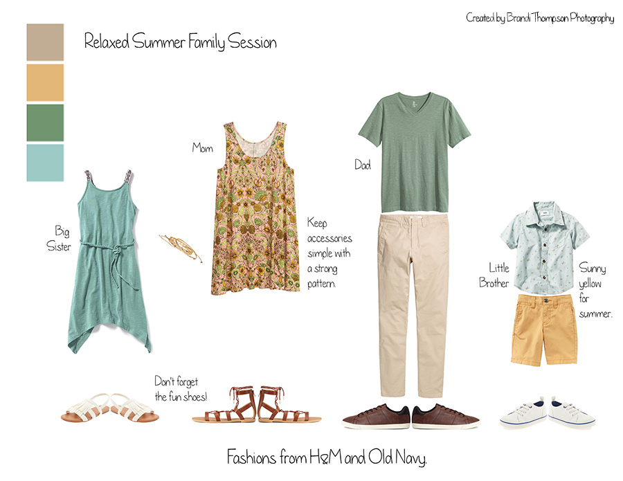 summer inspired what to wear look board for plano family photography