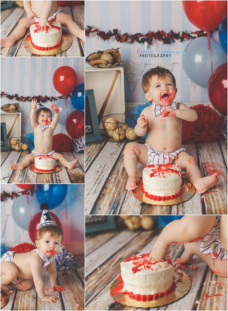 vintage baseball first birthday cake smash in plano, tx studio