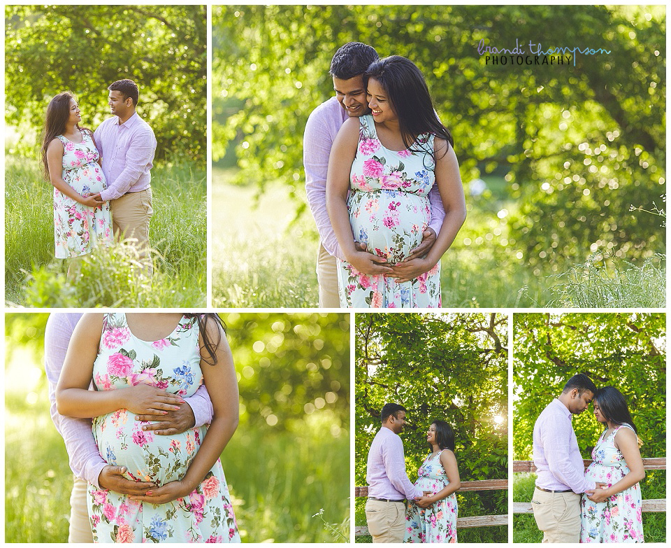 outdoor family maternity session with pink maternity dress at arbor hills nature preserve in plano, tx