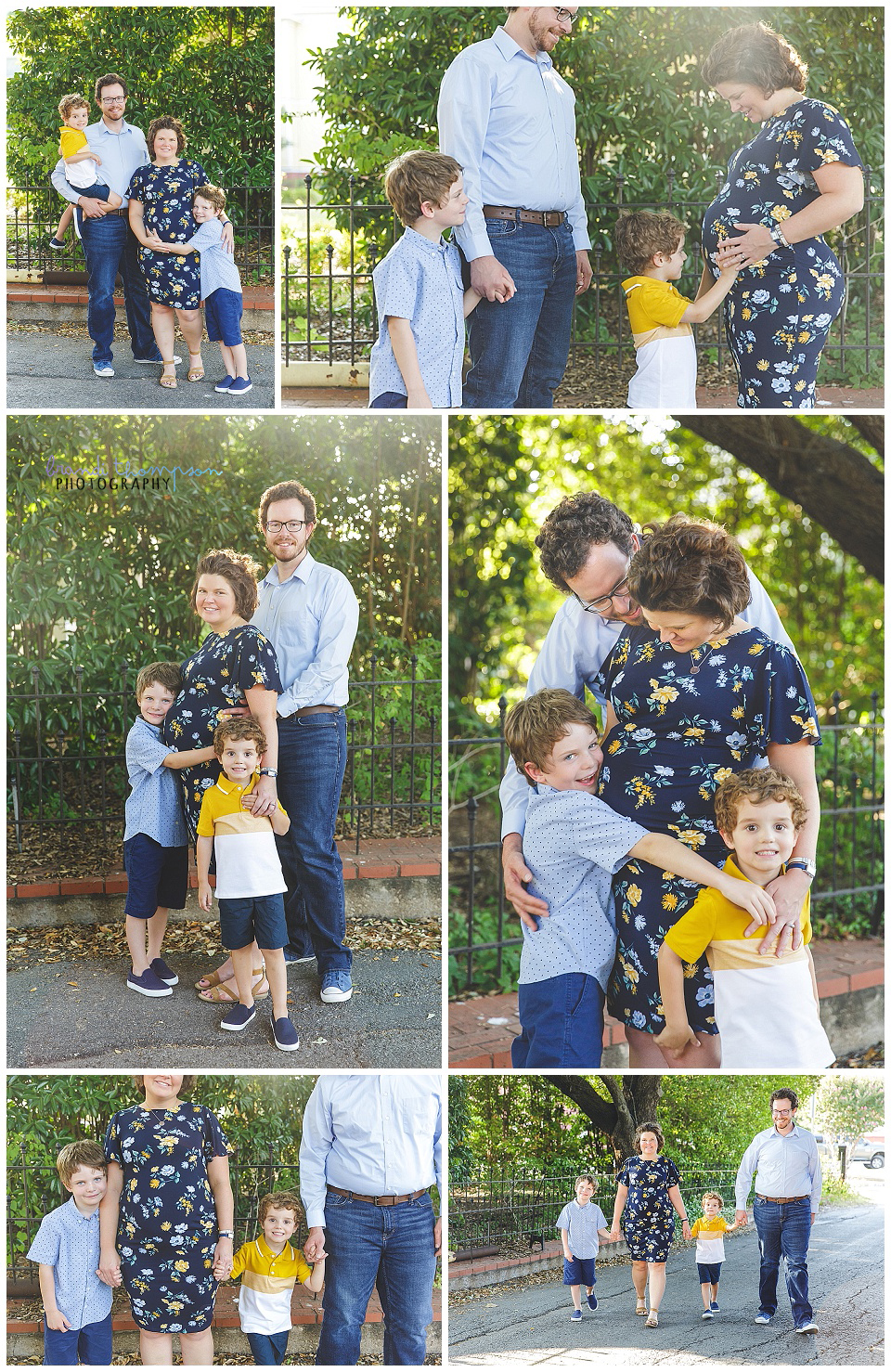 family maternity session in downtown McKinney, TX with mom, dad and two boys