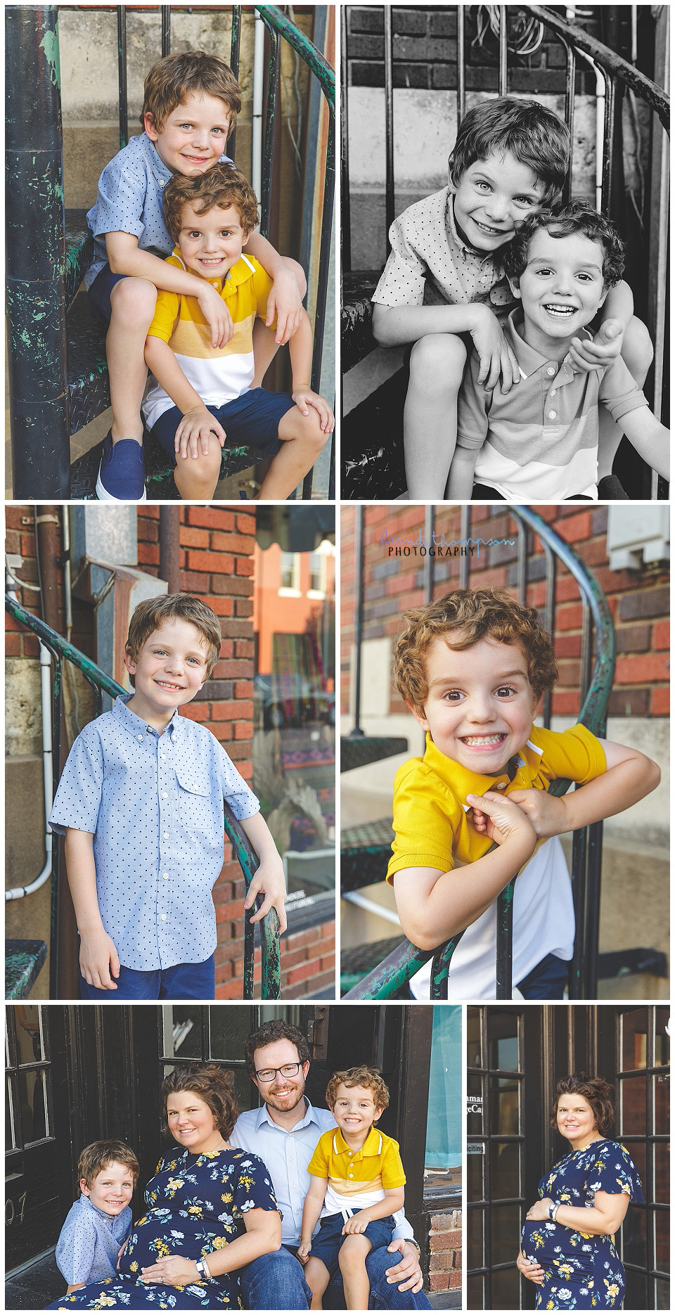 family maternity session in downtown McKinney, TX with mom, dad and two boys