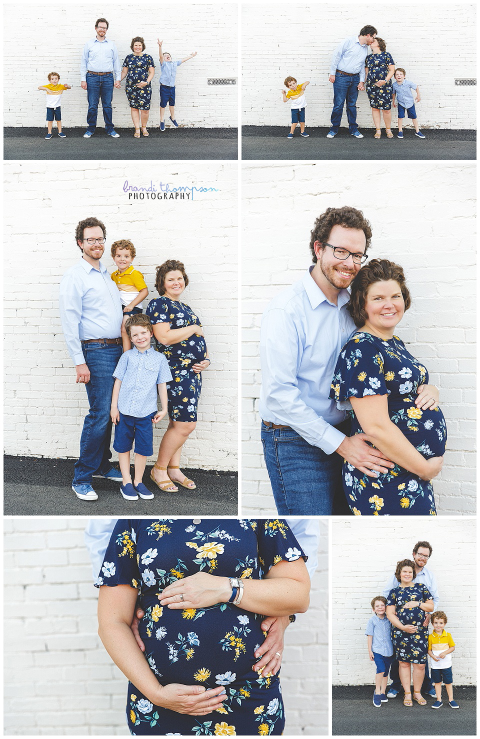 family maternity session in downtown McKinney, TX with mom, dad and two boys