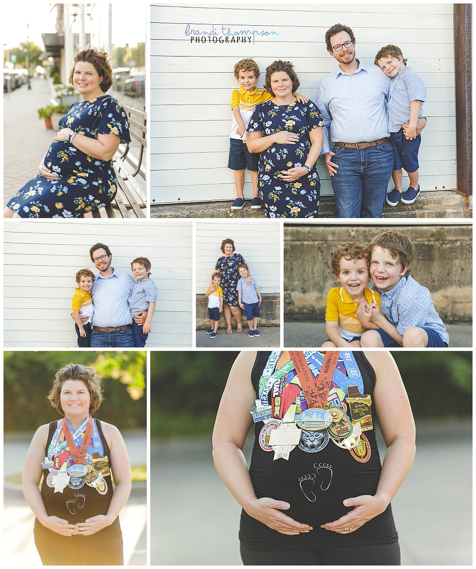 family maternity session in downtown McKinney, TX with mom, dad and two boys
