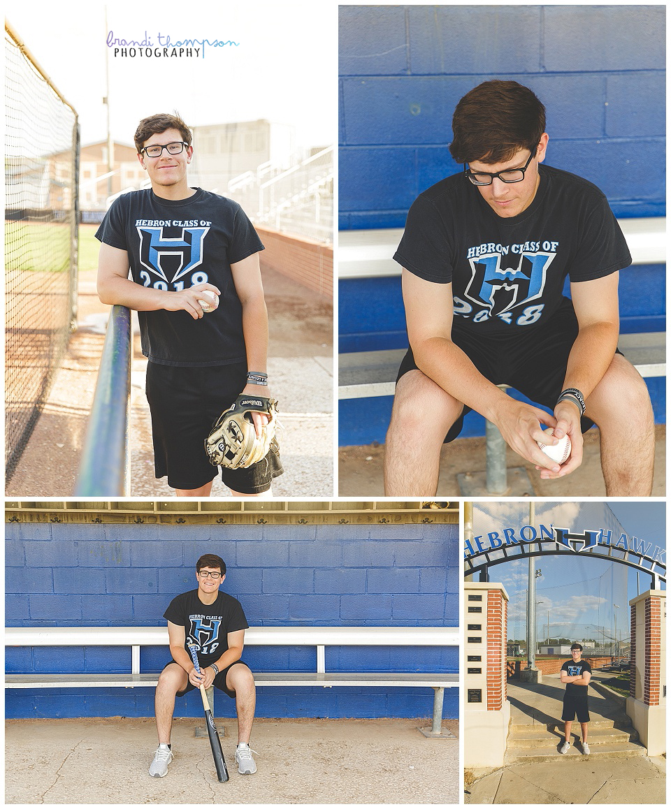 outdoor senior session at a carrollton baseball field with senior boy