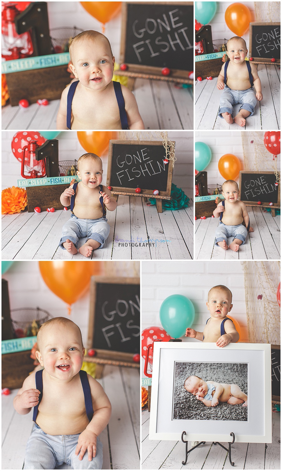 fishing themed first birthday cake smash session with a baby boy in a plano, tx photography studio