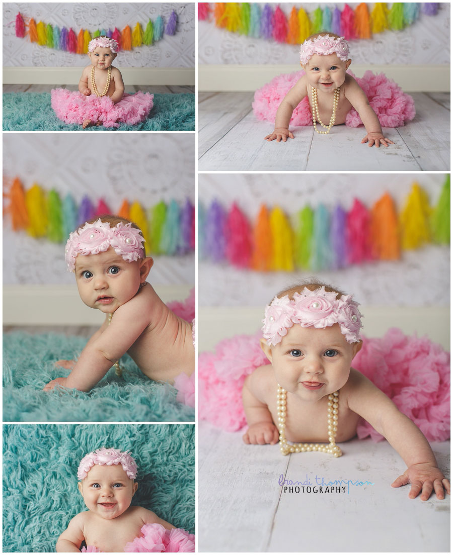 six month old baby girl milestone images in plano, tx photography studio