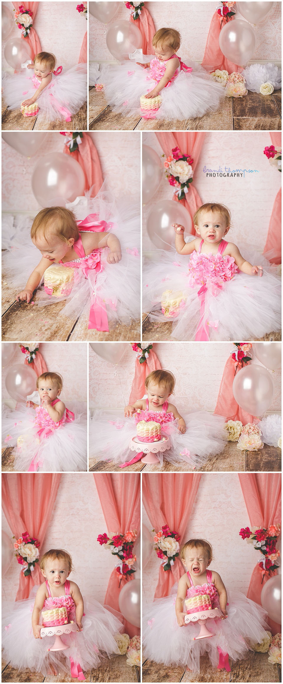 pink floral cake smash for baby girl first birthday in plano studio