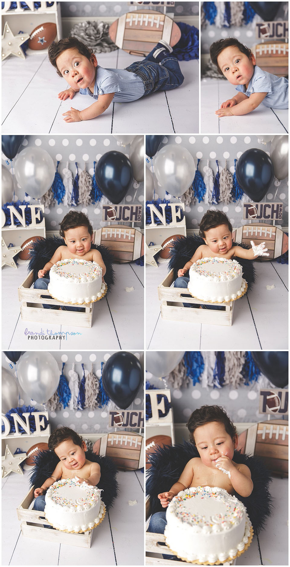 dallas cowboys football themed cake smash in plano, tx studio with one year old baby boy