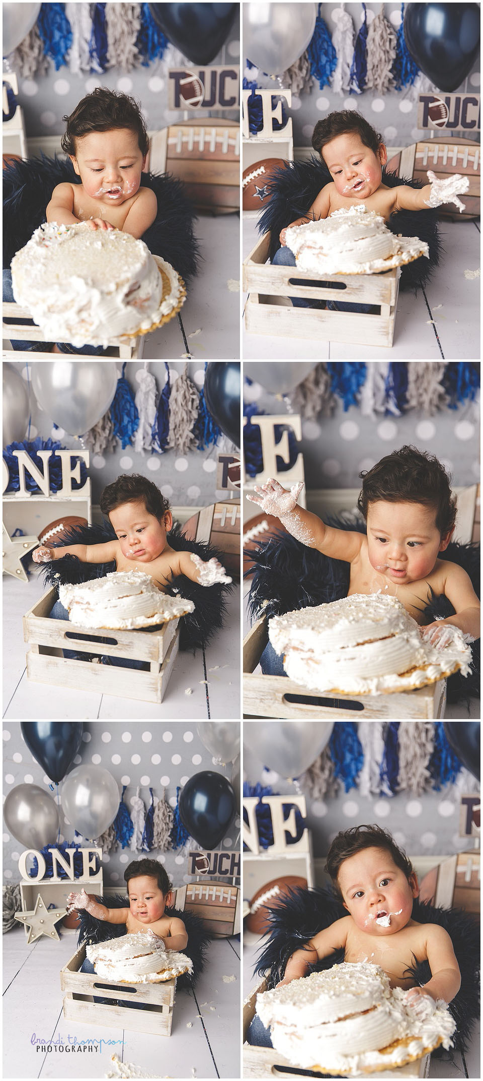 dallas cowboys football themed cake smash in plano, tx studio with one year old baby boy