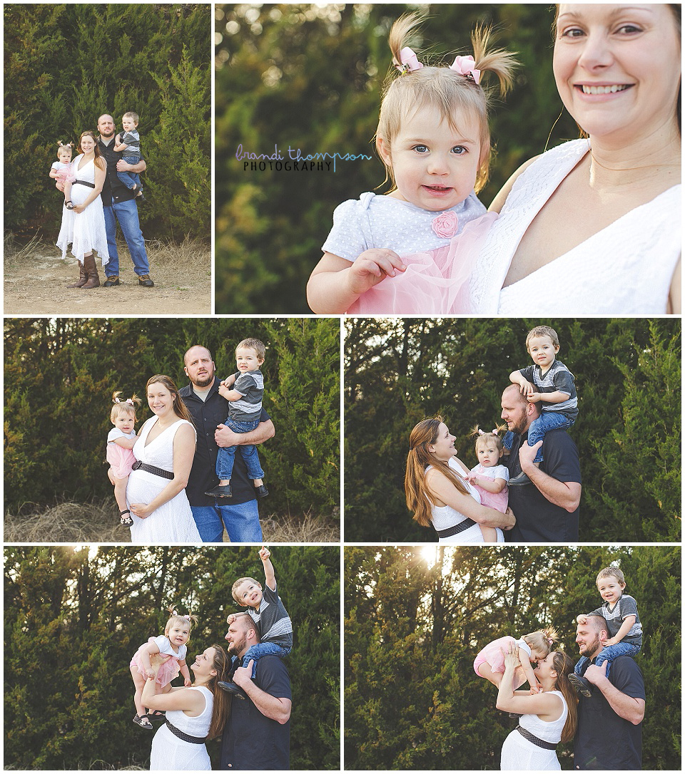 outdoor family maternity photos with two toddlers at arbor hills in plano, tx