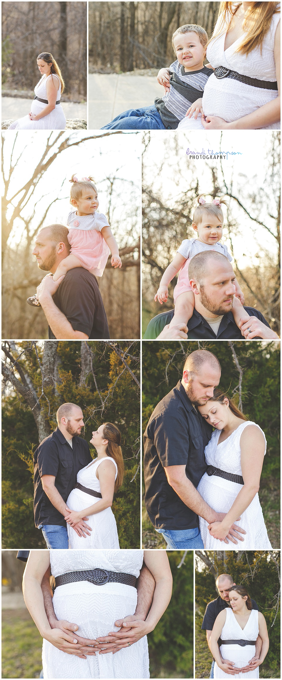 outdoor family maternity photos with two toddlers at arbor hills in plano, tx
