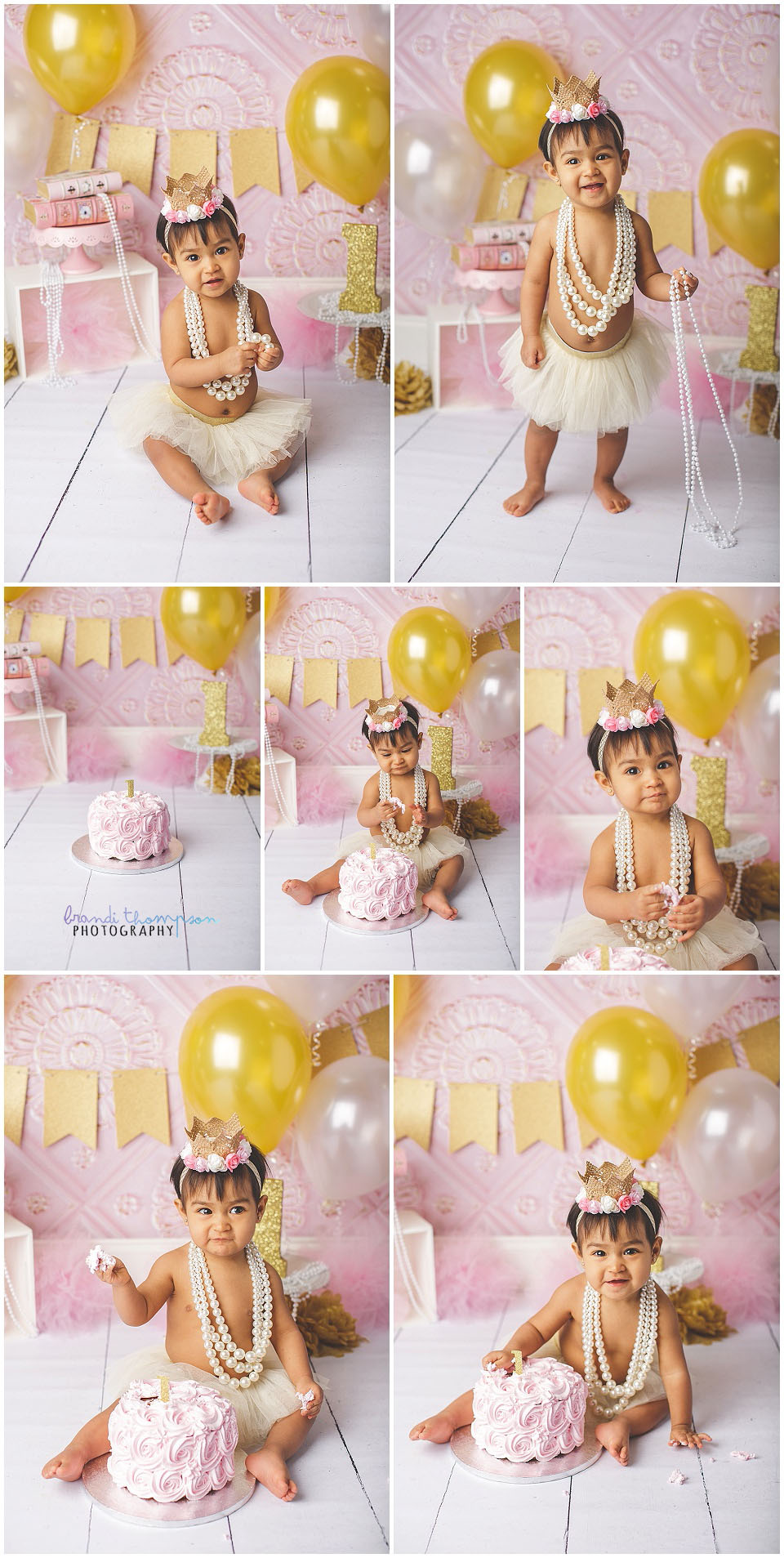 pink and gold themed baby girl cake smash in plano, tx studio