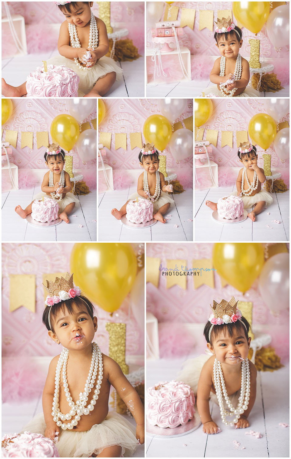 pink and gold themed baby girl cake smash in plano, tx studio