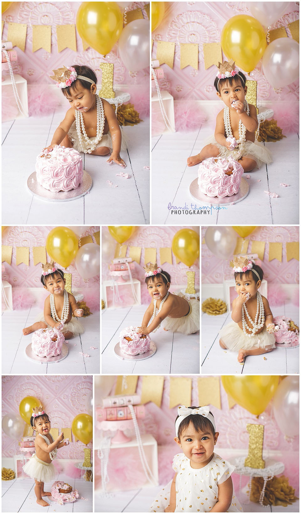 pink and gold themed baby girl cake smash in plano, tx studio