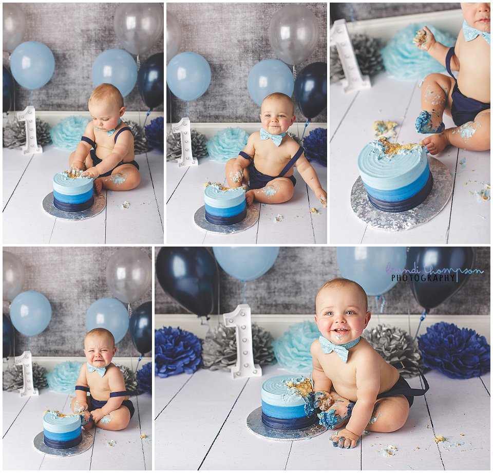 cake smash session in studio in plano, tx with a one year old baby boy