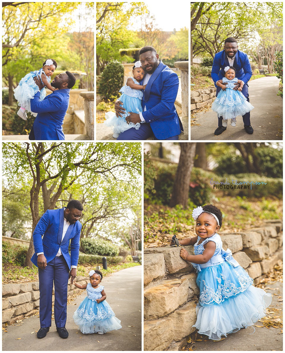 outdoor princess inspired session at shops at legacy with daddy and baby girl dressed in blue