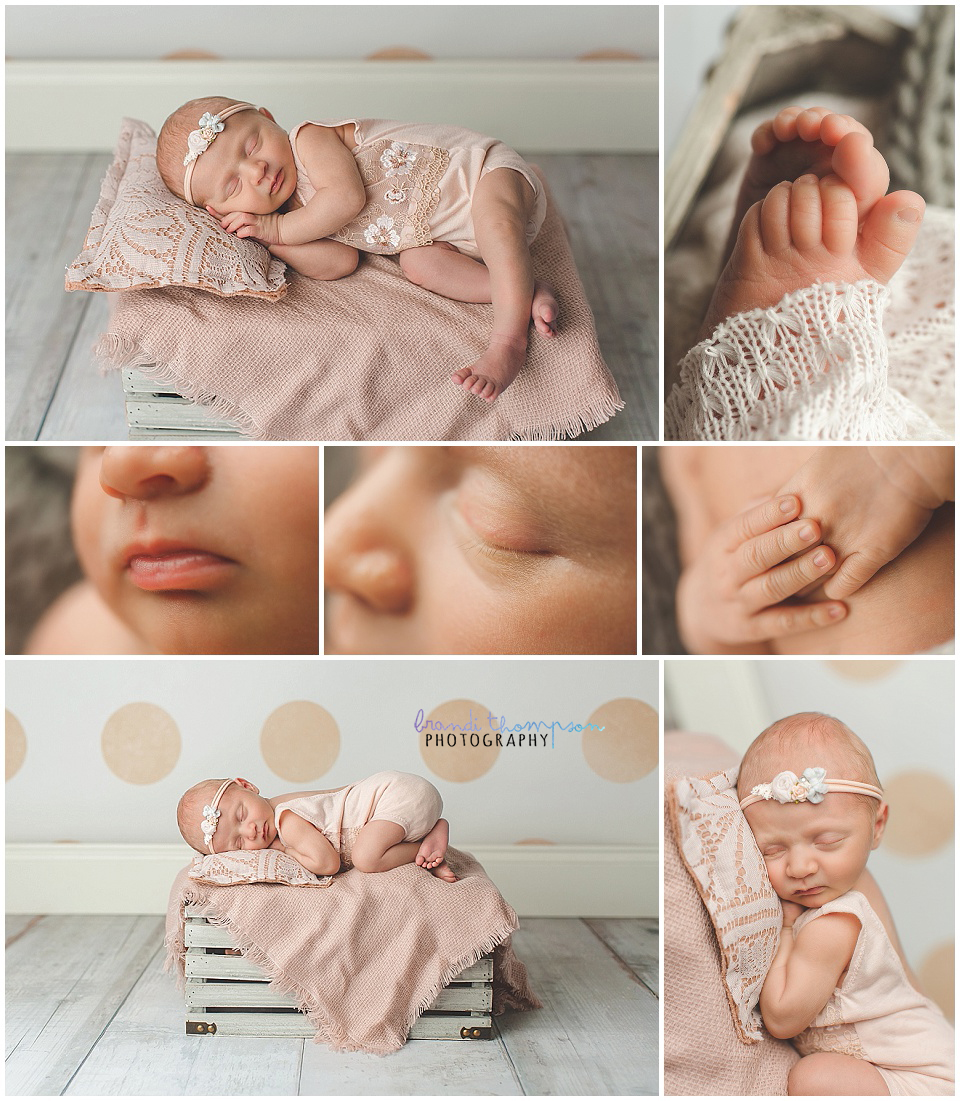 newborn baby girl in plano newborn photography studio