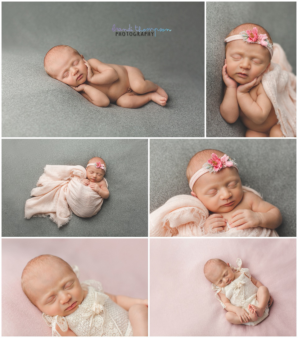 newborn baby girl in plano newborn photography studio