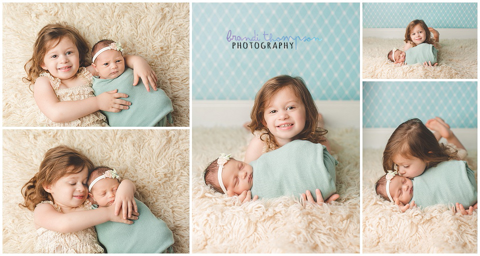 baby girl newborn photography session in plano, tx studio with mint, teal and coral colors