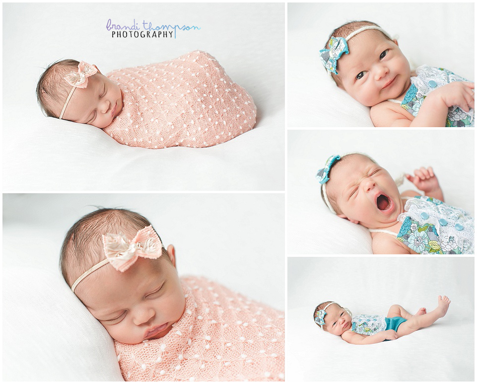 baby girl newborn photography session in plano, tx studio with mint, teal and coral colors