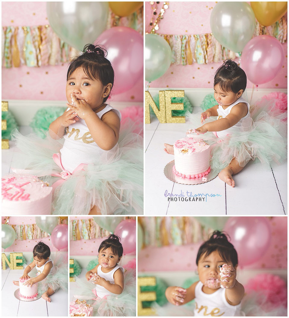 pink, mint and gold cake smash in plano, tx studio