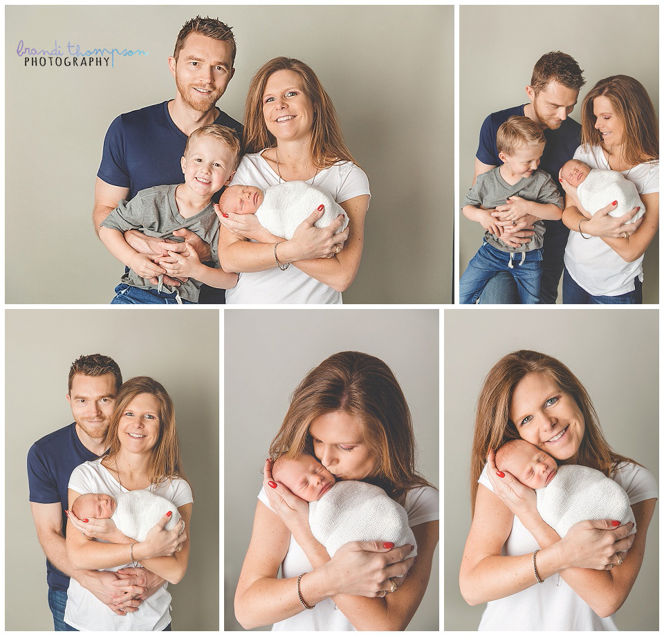 Studio family portraits in plano, tx with neutral backdrop and newborn boy