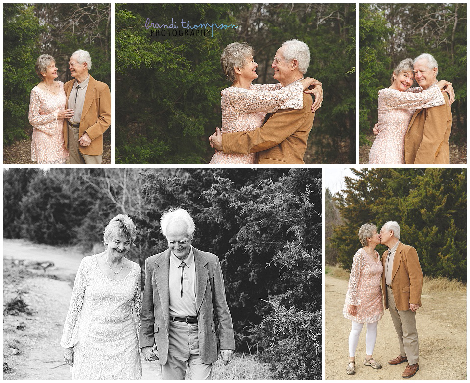 older couple in love in early spring at arbor hills nature preserve in plano, tx