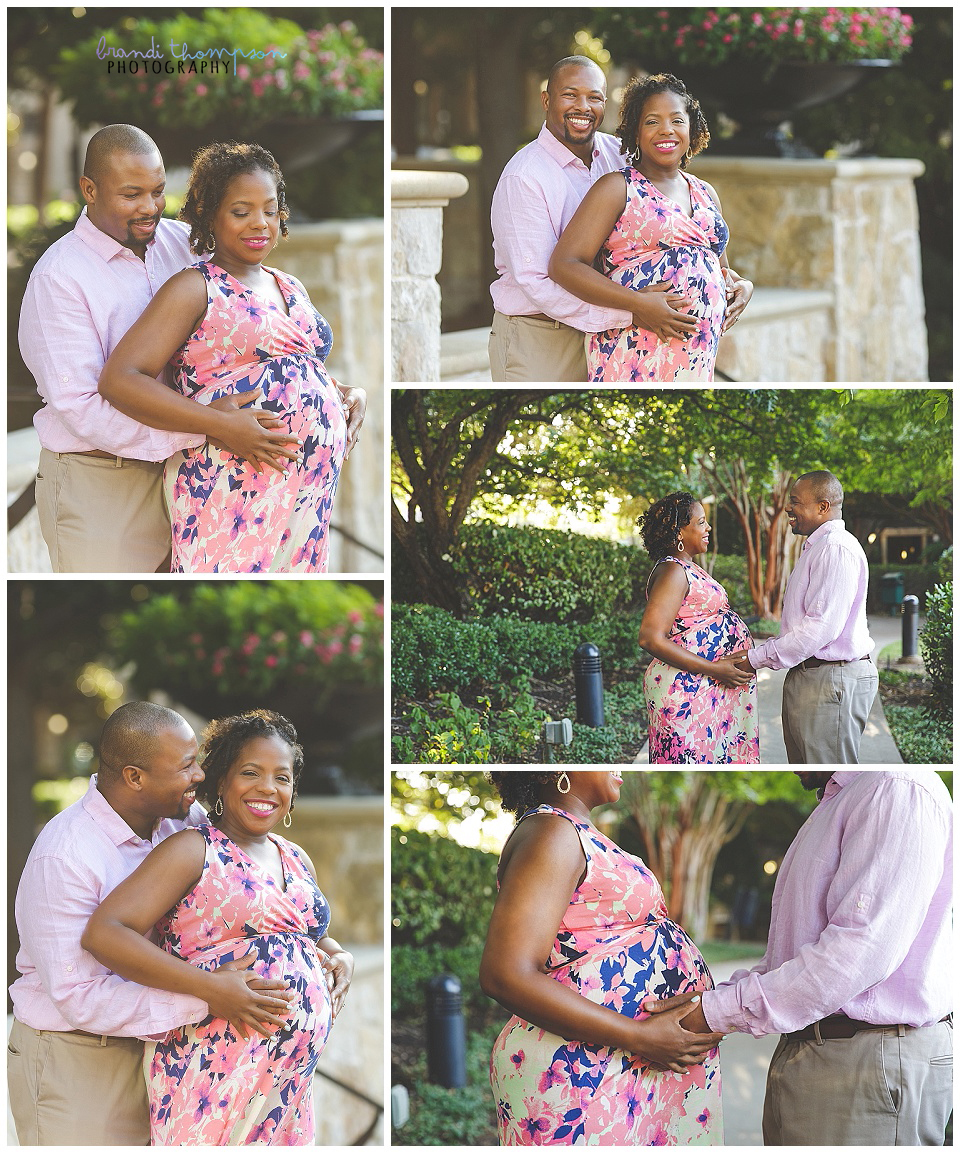 outdoor plano maternity session with couple in pink