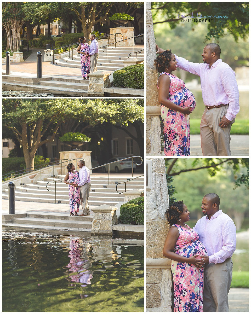 outdoor plano maternity session with couple in pink