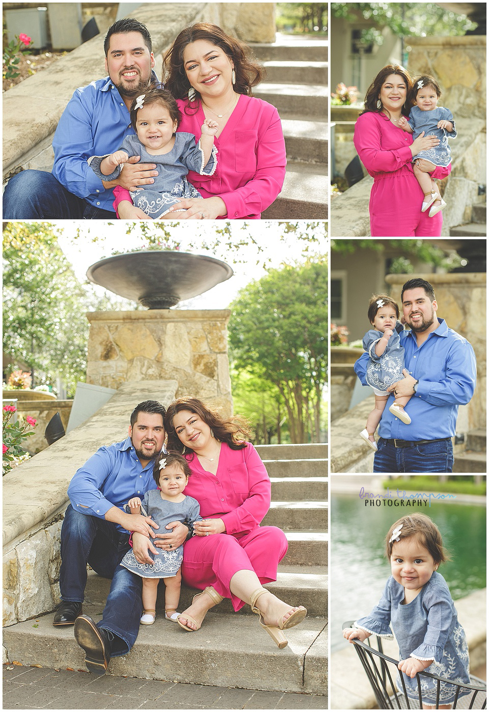 outdoor family photos with a one year old baby girl at shops at legacy in plano, tx
