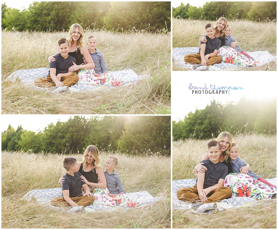 outdoor fall family session in Plano, tx at Arbor Hills Nature preserve, with mother and two sons