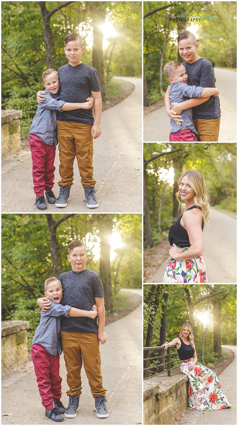 outdoor fall family session in Plano, tx at Arbor Hills Nature preserve, with mother and two sons