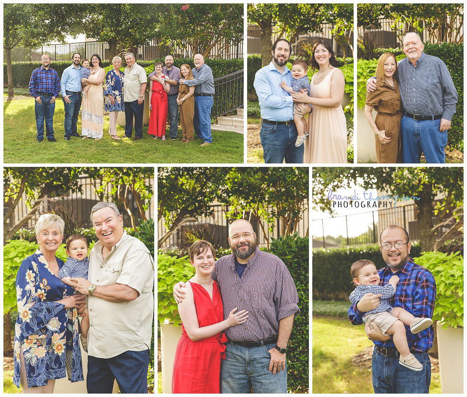 extended family session with two sets of grandparents in frisco, tx at a hotel