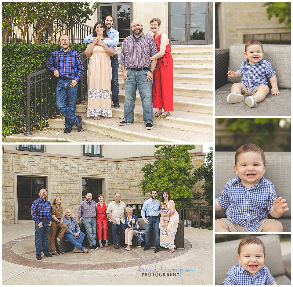 extended family session with two sets of grandparents in frisco, tx at a hotel