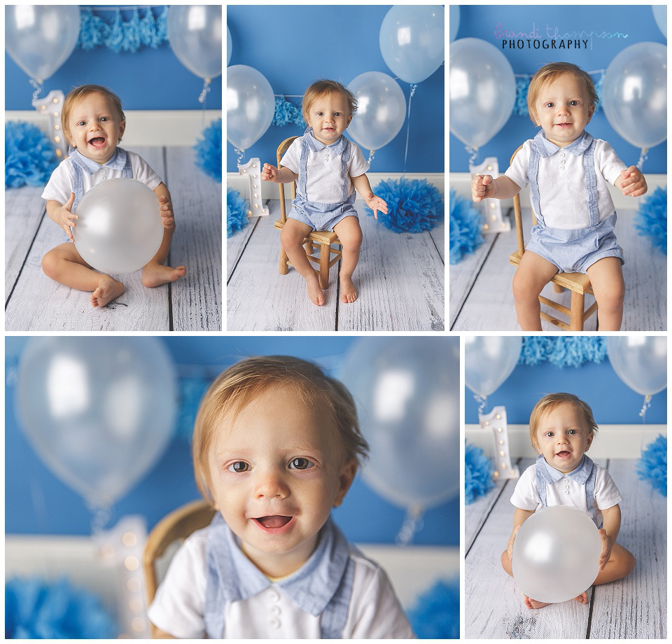 cake smash for one year old boy with shades of blue in plano, tx studio