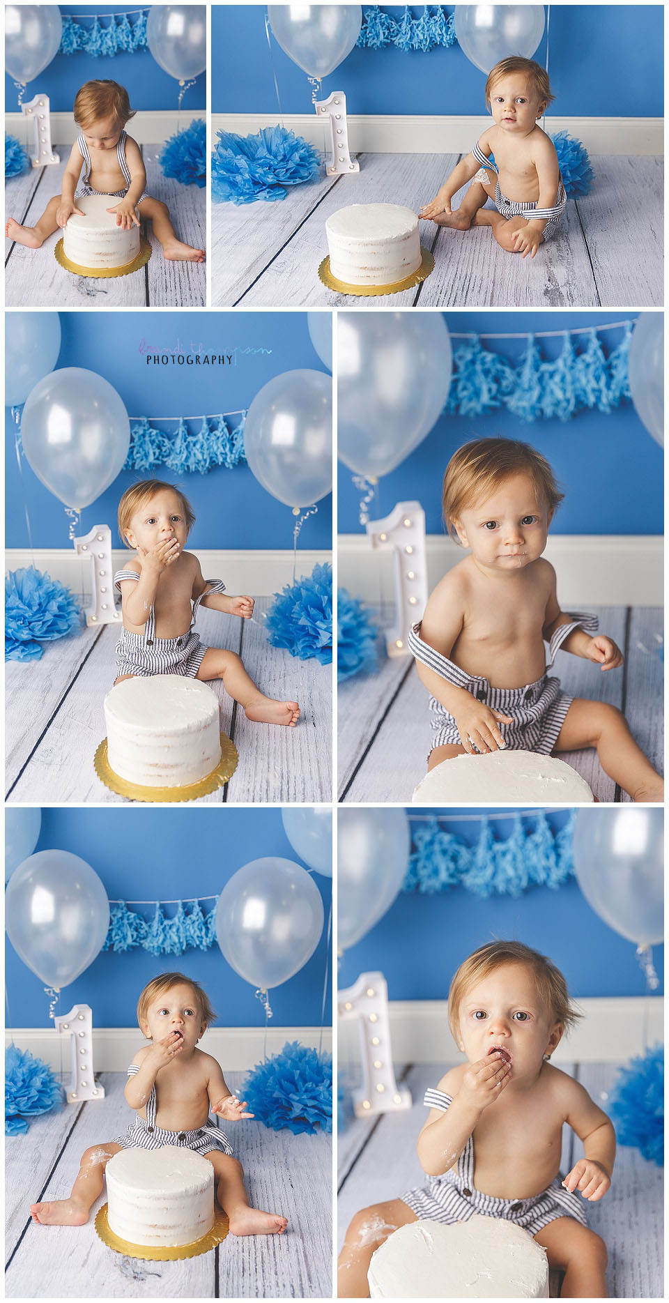 cake smash for one year old boy with shades of blue in plano, tx studio