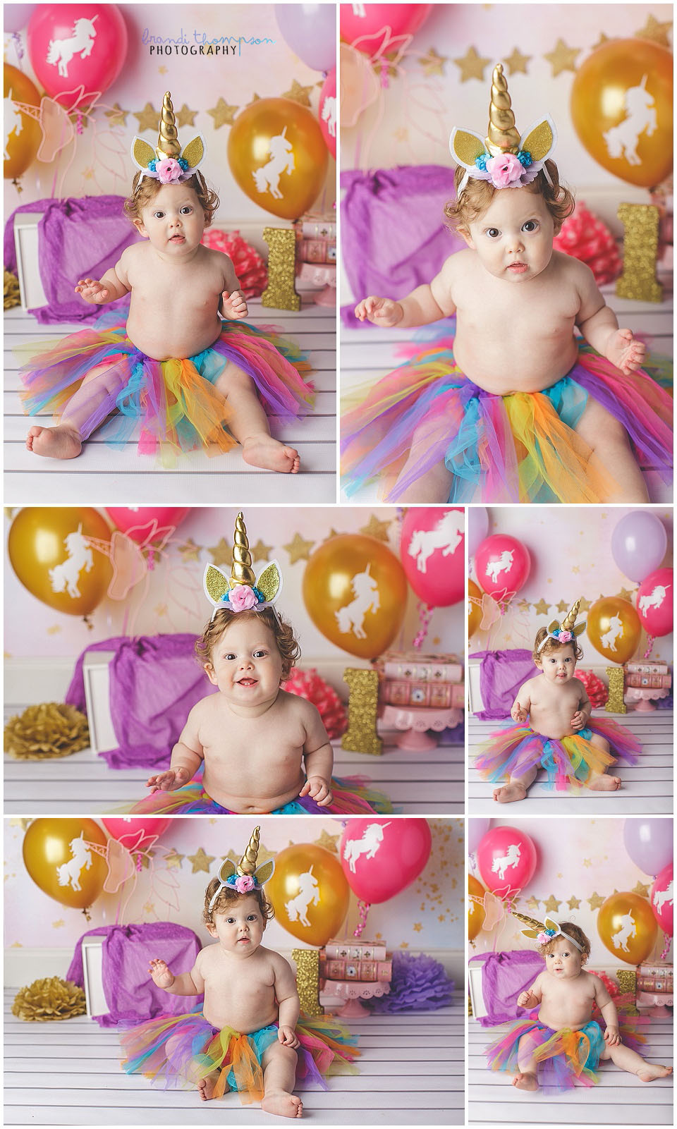 unicorn themed cake smash session for baby girl in plano, tx photography studio