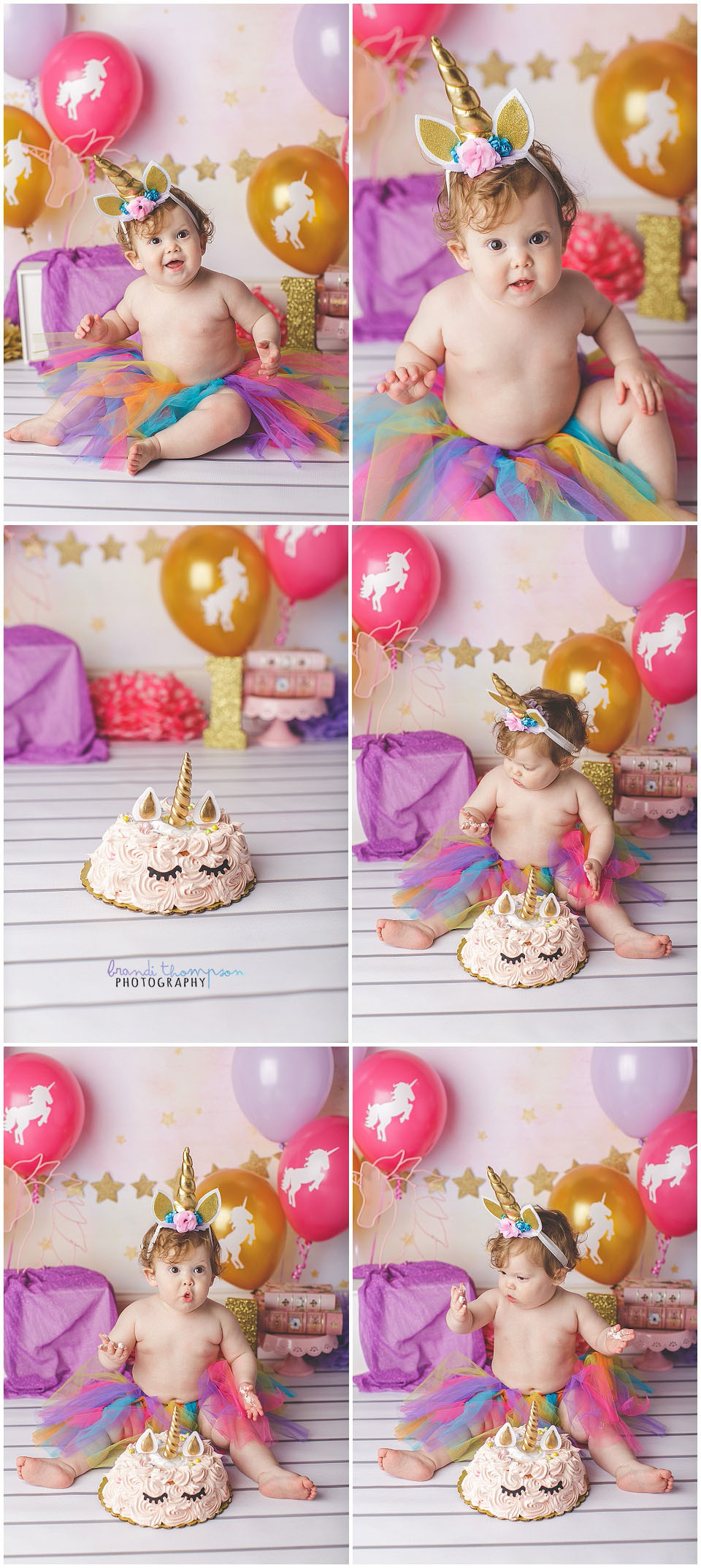 unicorn themed cake smash session for baby girl in plano, tx photography studio