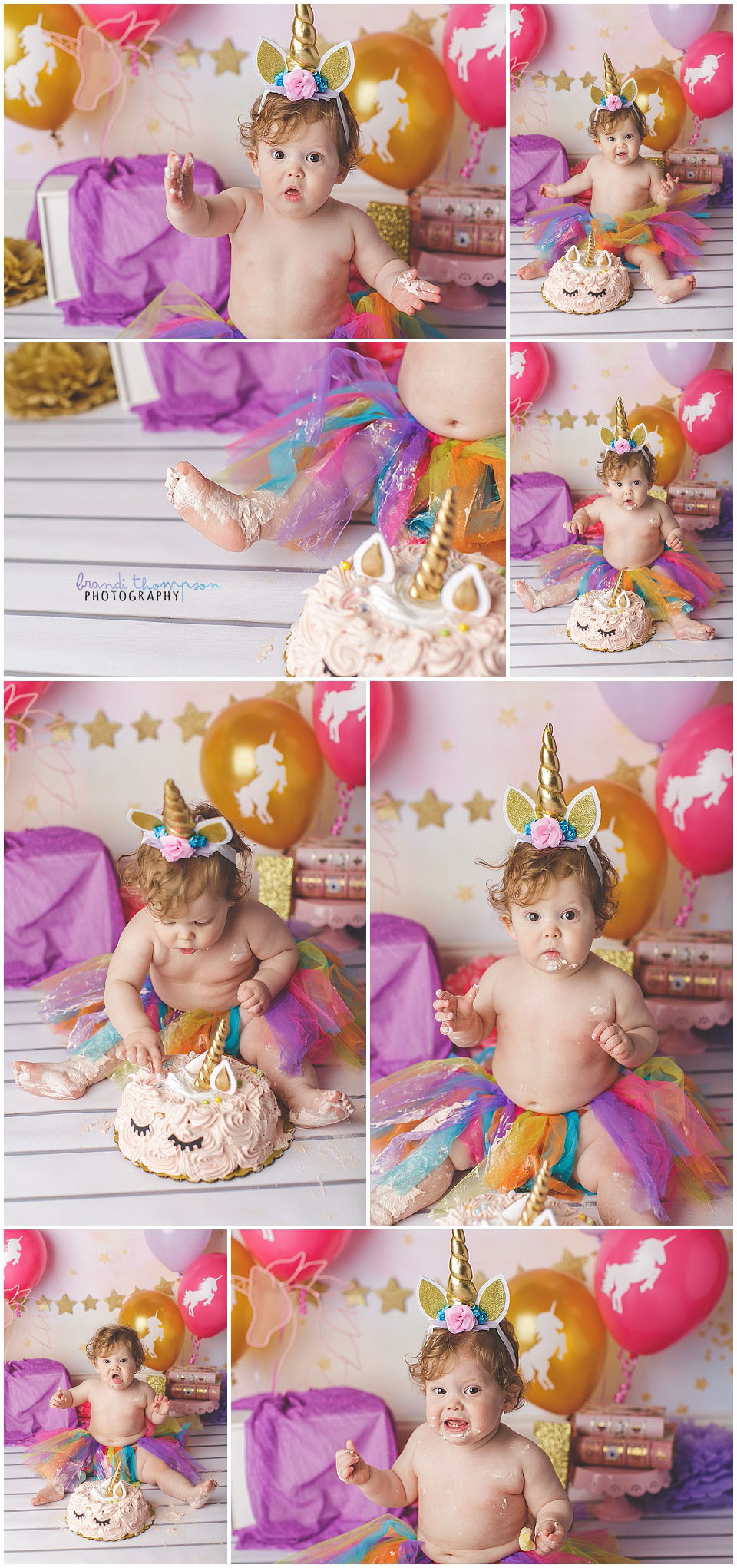 unicorn themed cake smash session for baby girl in plano, tx photography studio