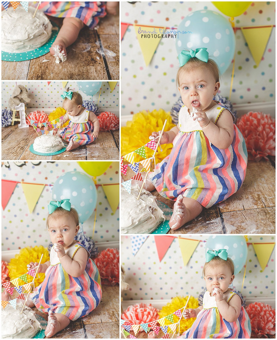 vintage circus themed cake smash in a plano tx photography studio with a baby girl in a striped dress