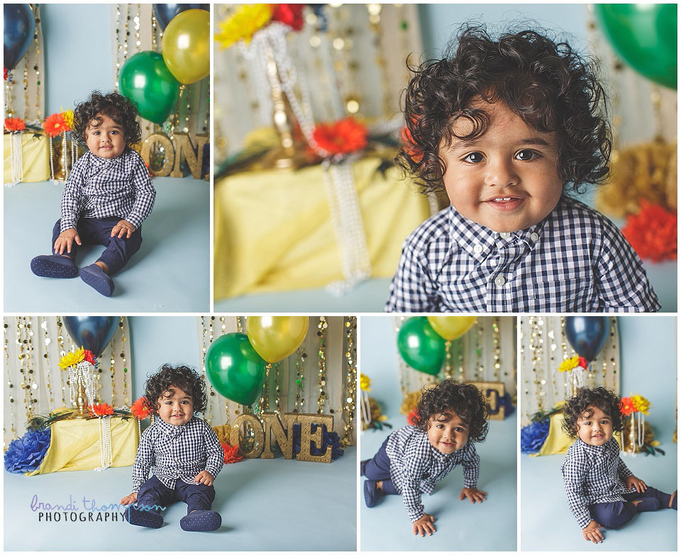 Krishna Janmashtami themed first birthday cake smash in plano, tx photography studio