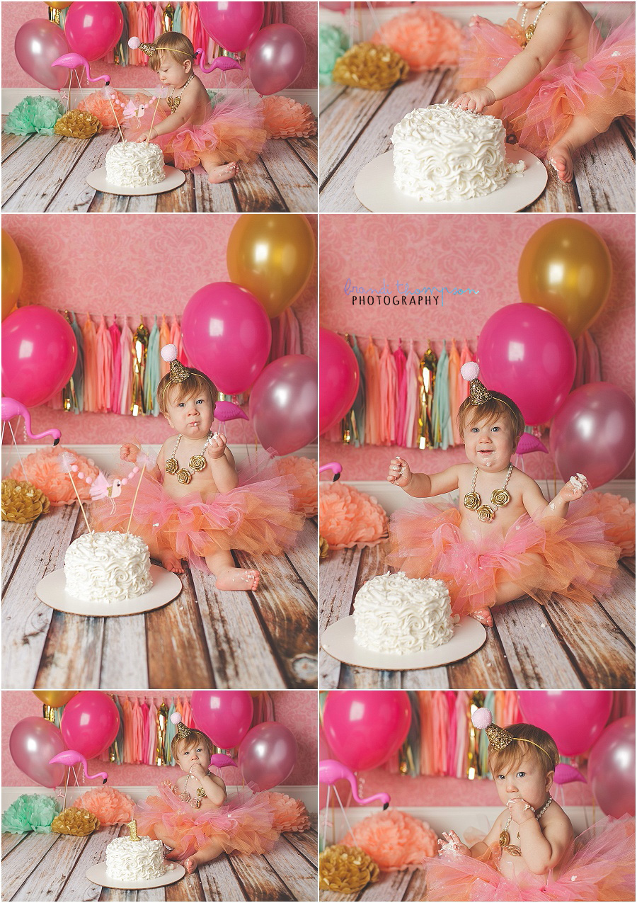 flamingo themed first birthday cake smash in plano, tx studio