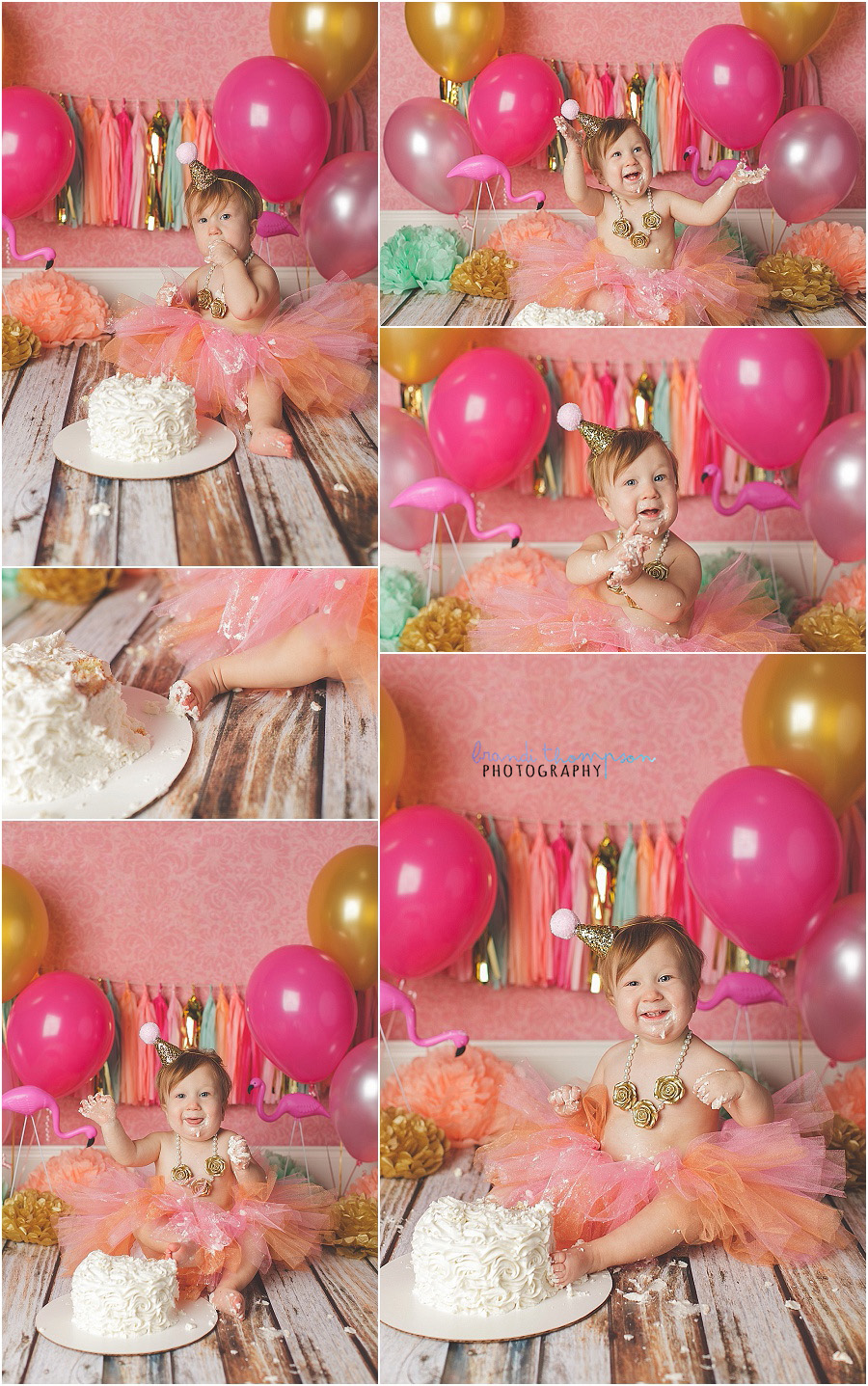 flamingo themed first birthday cake smash in plano, tx studio