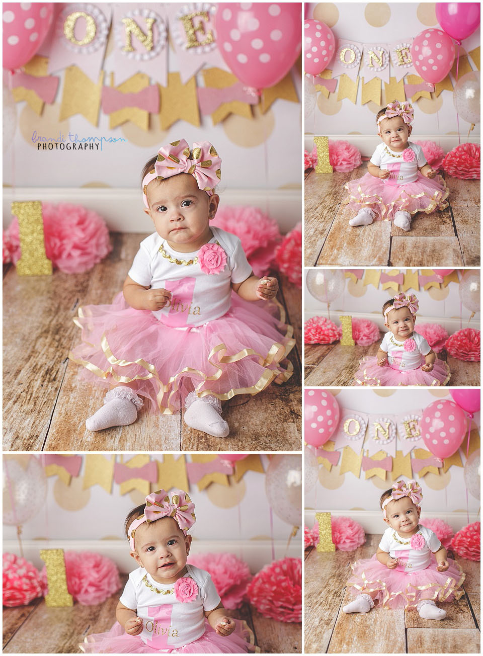 pink and gold cake smash session in plano photography studio