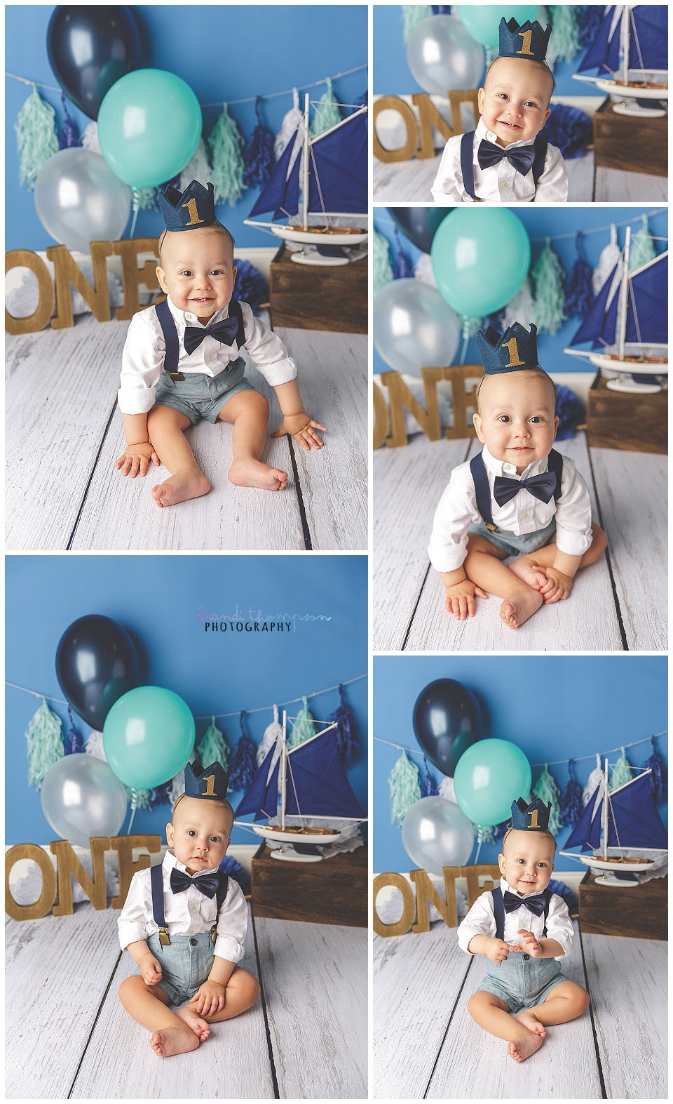 nautical themed cake smash with baby boy in plano, tx photography studio