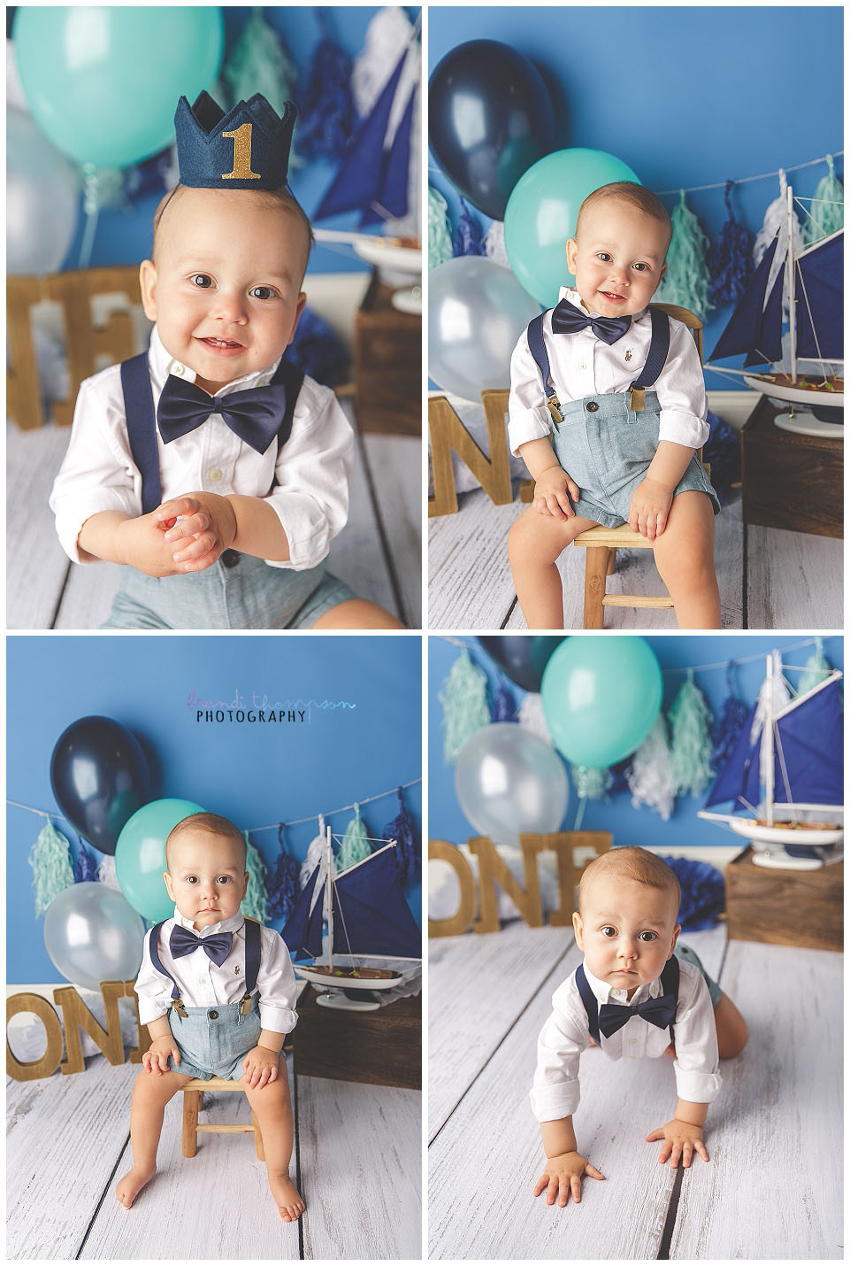 nautical themed cake smash with baby boy in plano, tx photography studio