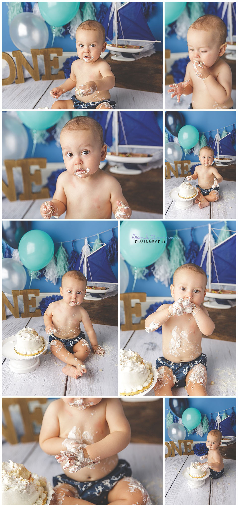 nautical themed cake smash with baby boy in plano, tx photography studio