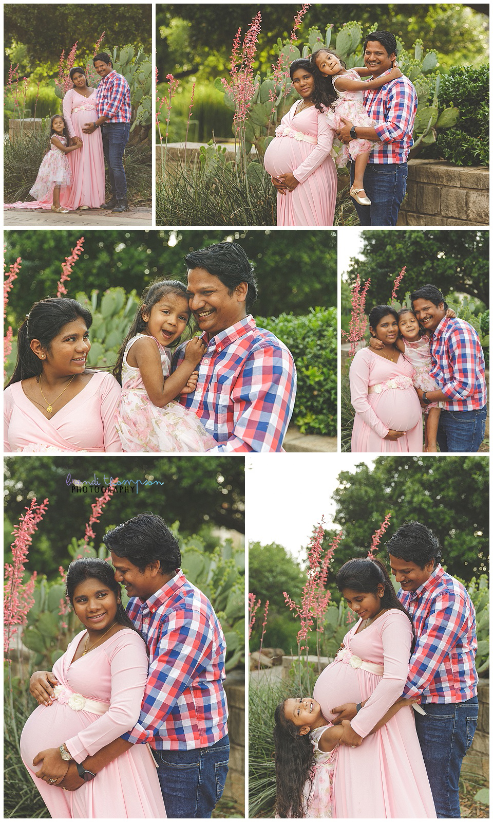 outdoor maternity session, plano, frisco, mom in long pink dress and young daughter