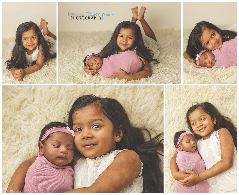 newborn session with baby girl and older sister in plano, tx studio. Family photos with newborn baby girl.