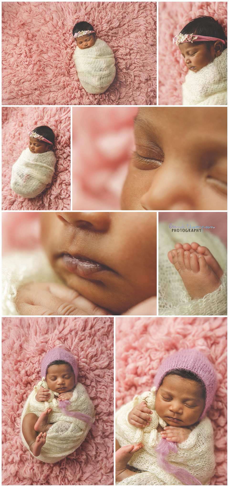 newborn session with baby girl in plano, tx studio with shades of pink, mauve and purple